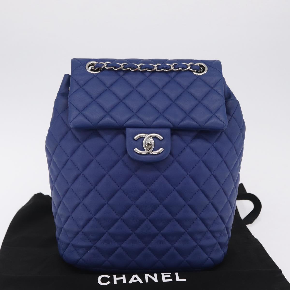CHANEL Matelasse Chain Backpack Lamb Skin Blue Silver CC Auth ep16668SAM