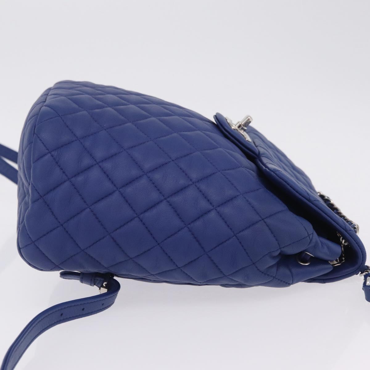 CHANEL Matelasse Chain Backpack Lamb Skin Blue Silver CC Auth ep16668SAM