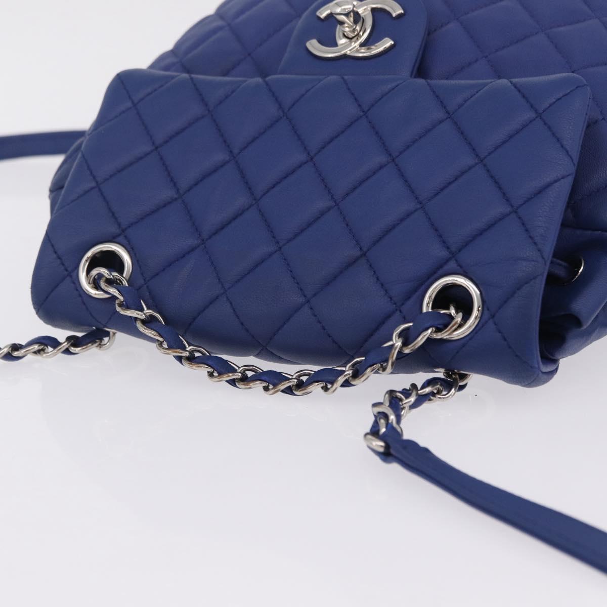 CHANEL Matelasse Chain Backpack Lamb Skin Blue Silver CC Auth ep16668SAM