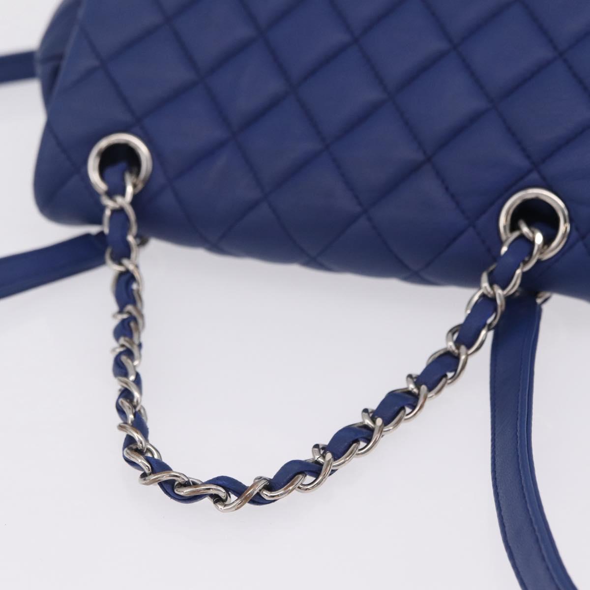CHANEL Matelasse Chain Backpack Lamb Skin Blue Silver CC Auth ep16668SAM