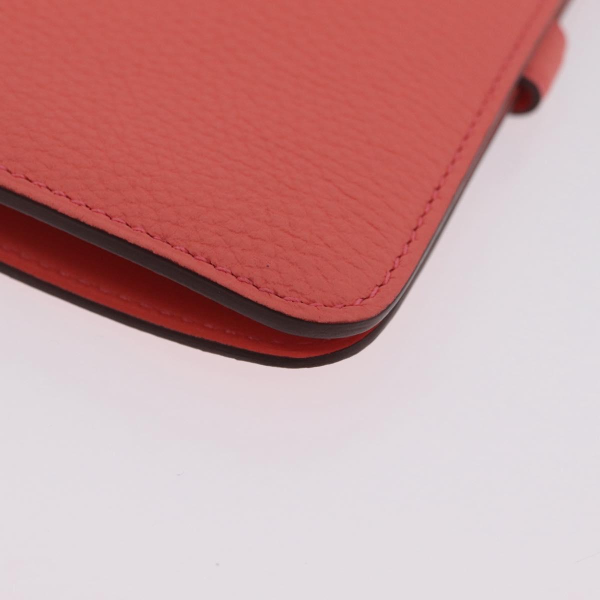 HERMES Dogon Compact Bifold Wallet Leather Pink Silver Auth ep16674SM