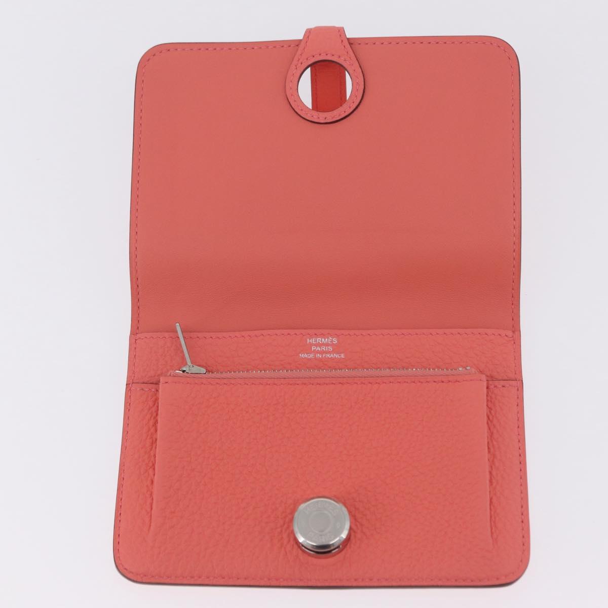 HERMES Dogon Compact Bifold Wallet Leather Pink Silver Auth ep16674SM