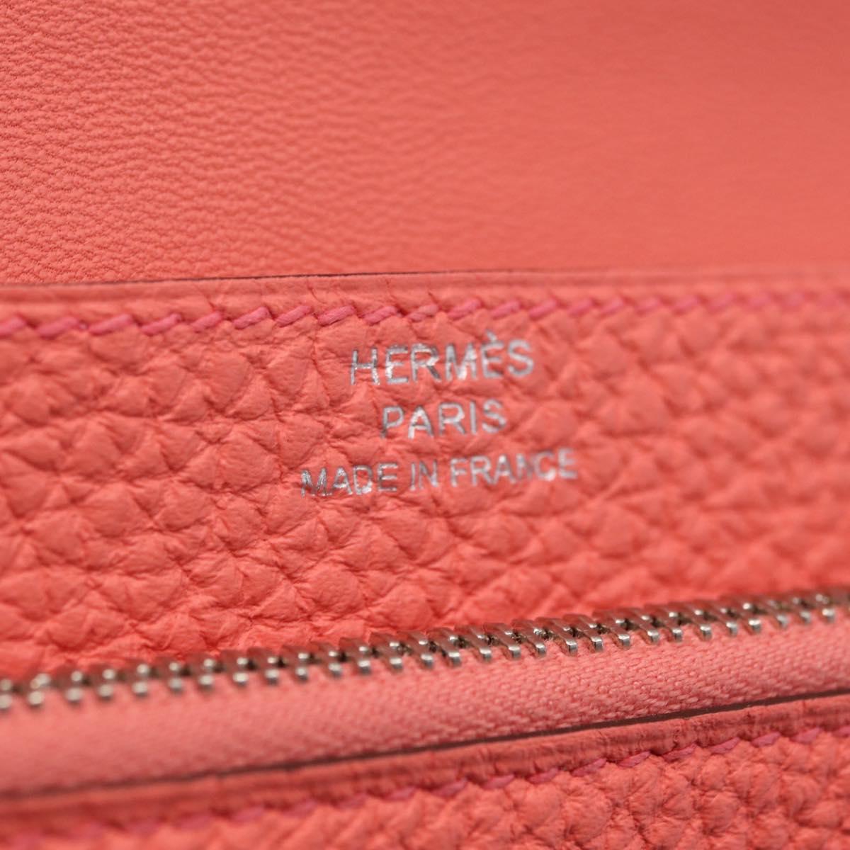 HERMES Dogon Compact Bifold Wallet Leather Pink Silver Auth ep16674SM