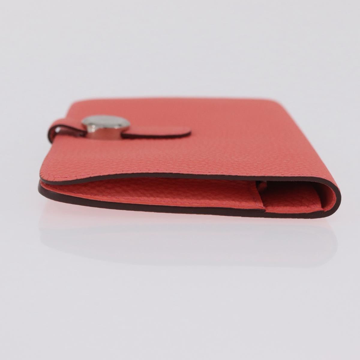 HERMES Dogon Compact Bifold Wallet Leather Pink Silver Auth ep16674SM