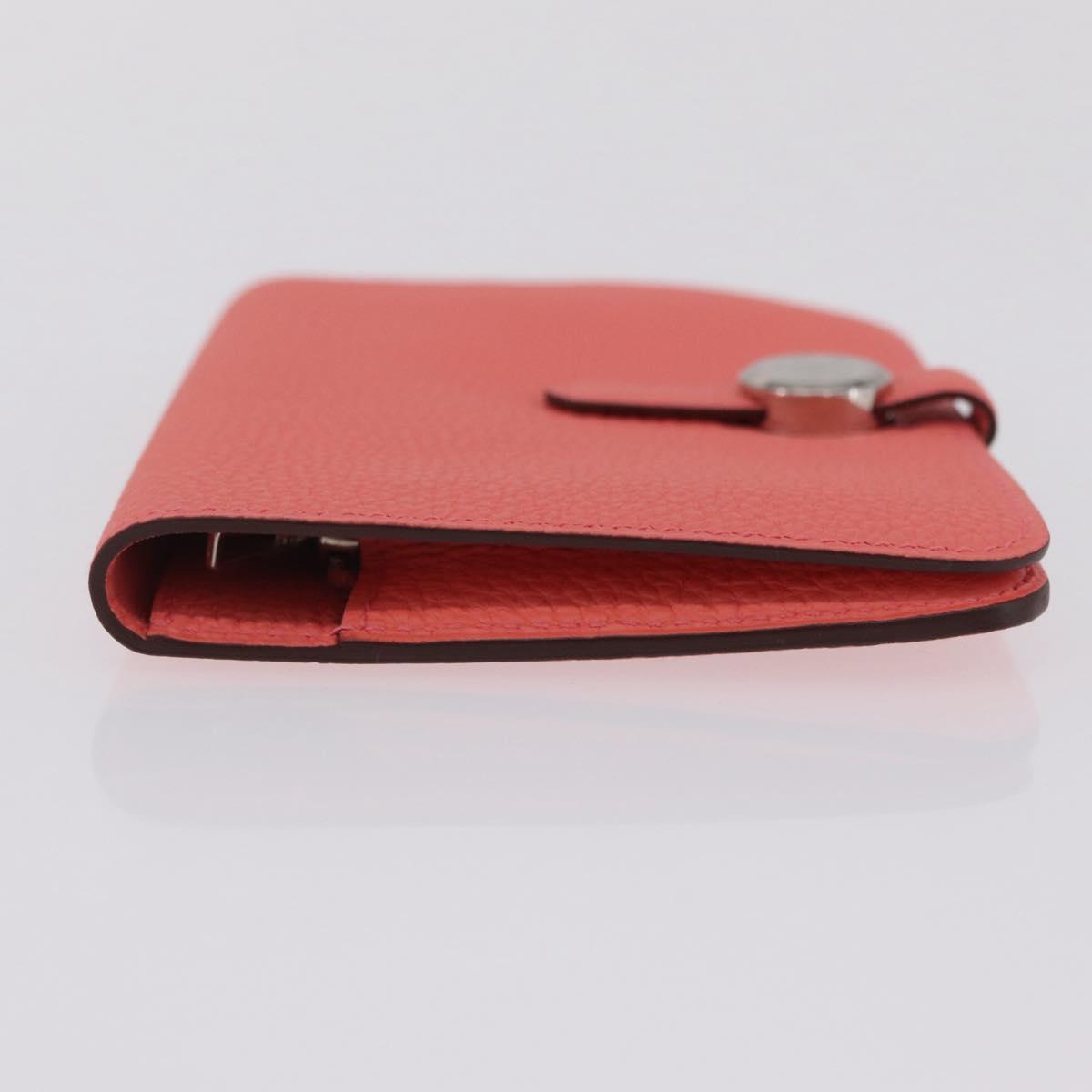 HERMES Dogon Compact Bifold Wallet Leather Pink Silver Auth ep16674SM