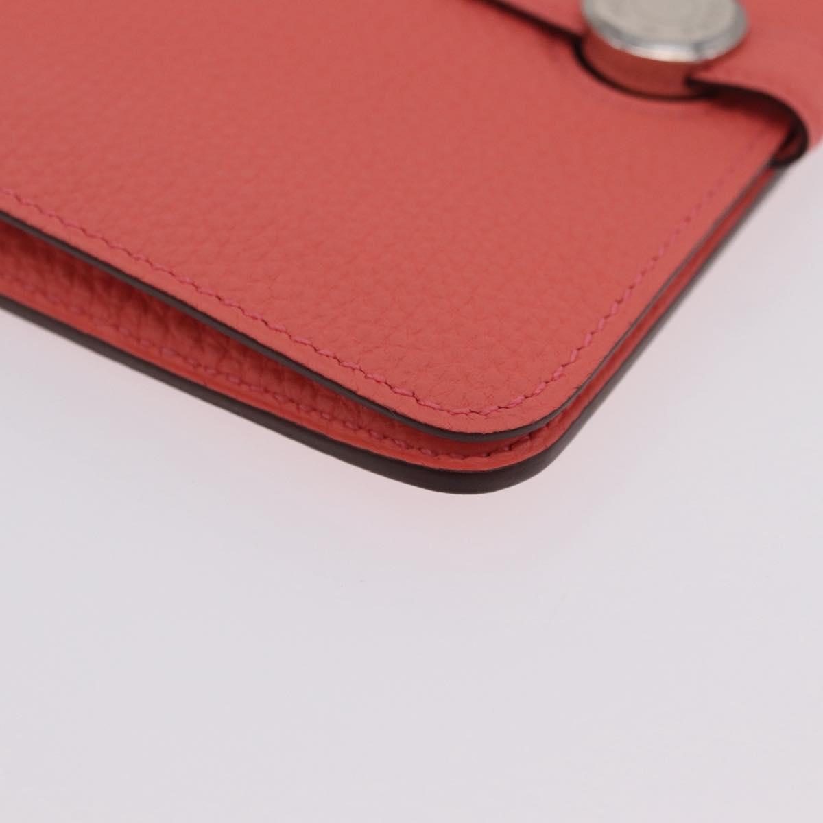 HERMES Dogon Compact Bifold Wallet Leather Pink Silver Auth ep16674SM