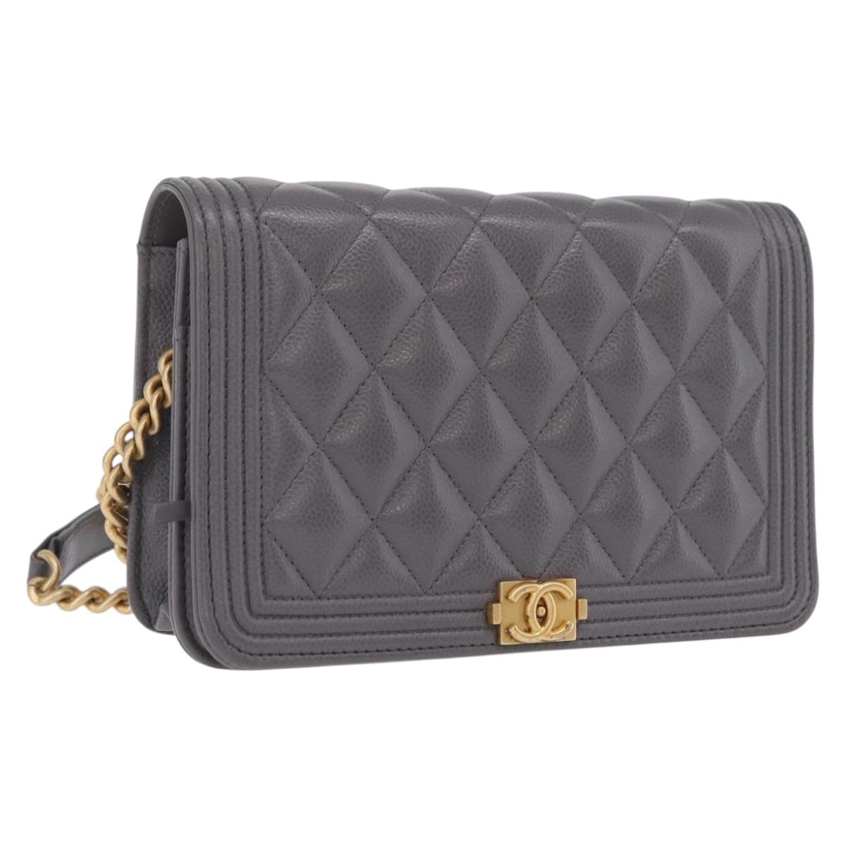 CHANEL Boy Chanel Matelasse Chain Shoulder Wallet Caviar Skin CC Auth ep16675SAM