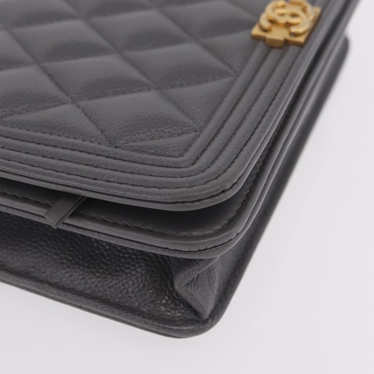 CHANEL Boy Chanel Matelasse Chain Shoulder Wallet Caviar Skin CC Auth ep16675SAM