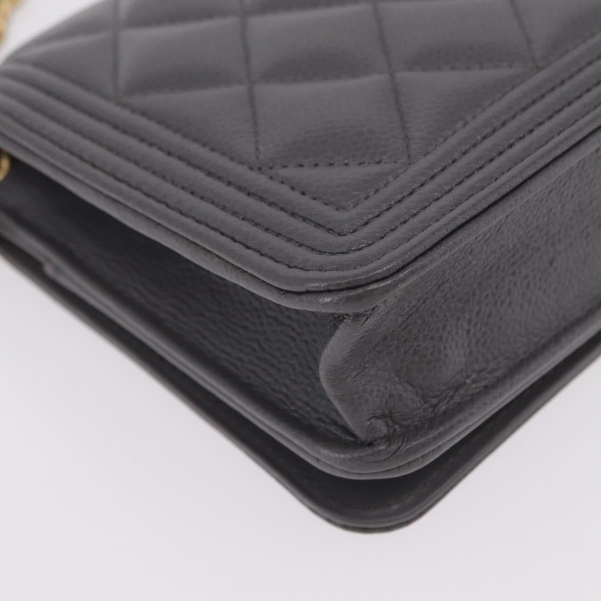 CHANEL Boy Chanel Matelasse Chain Shoulder Wallet Caviar Skin CC Auth ep16675SAM
