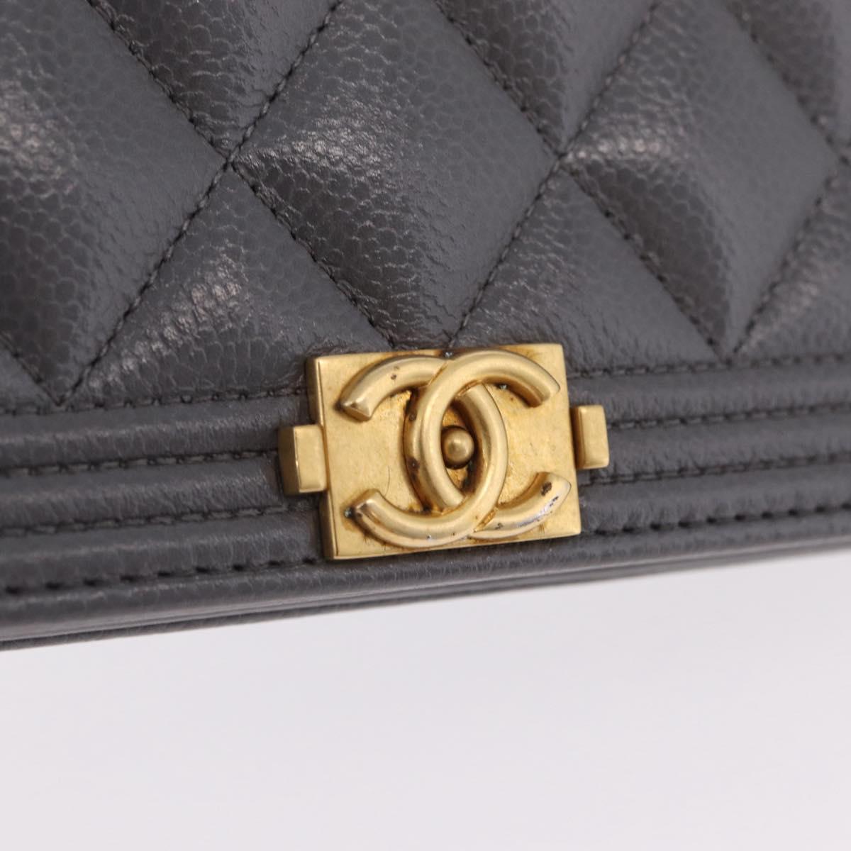 CHANEL Boy Chanel Matelasse Chain Shoulder Wallet Caviar Skin CC Auth ep16675SAM