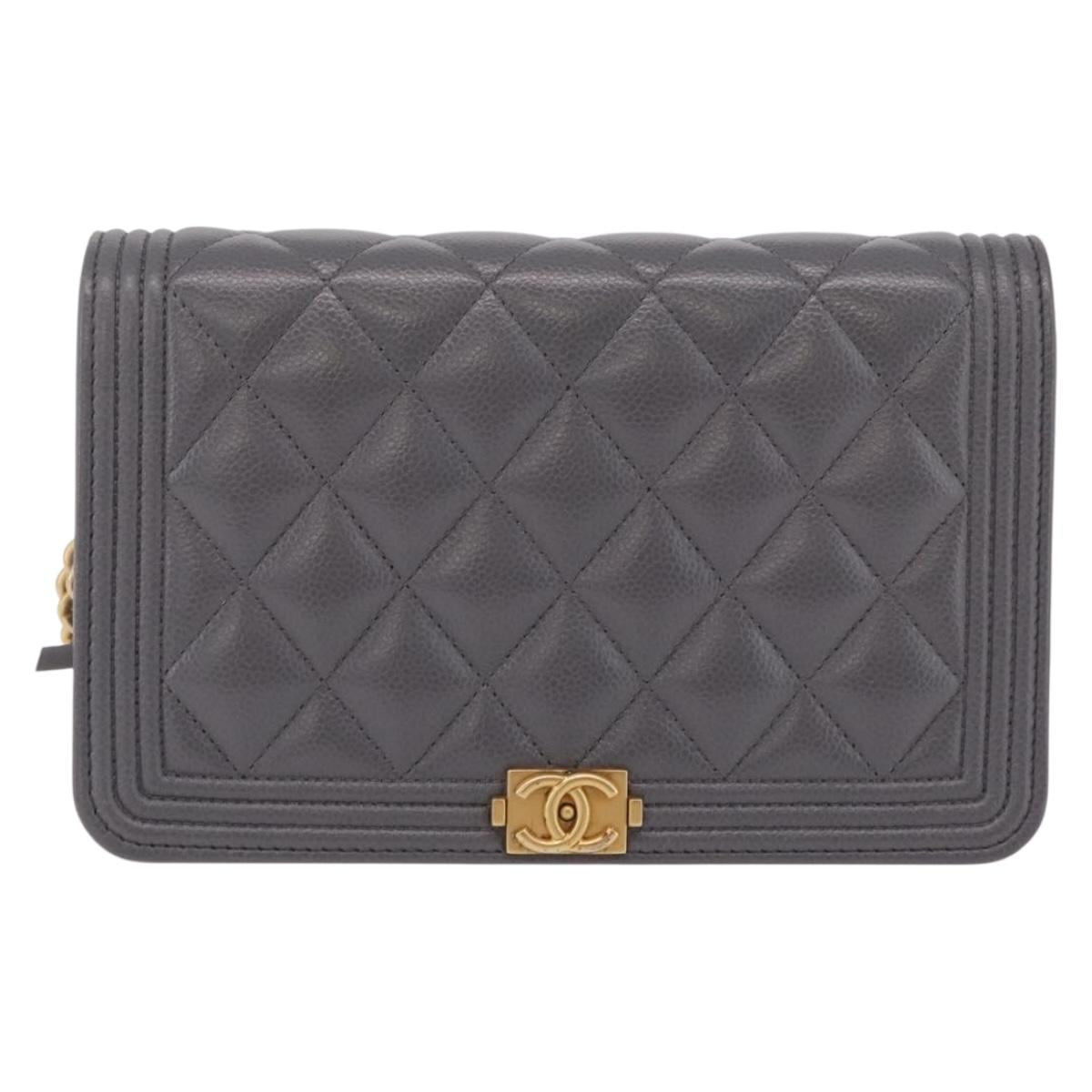 CHANEL Boy Chanel Matelasse Chain Shoulder Wallet Caviar Skin CC Auth ep16675SAM