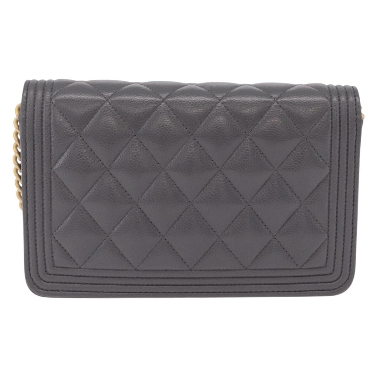 CHANEL Boy Chanel Matelasse Chain Shoulder Wallet Caviar Skin CC Auth ep16675SAM