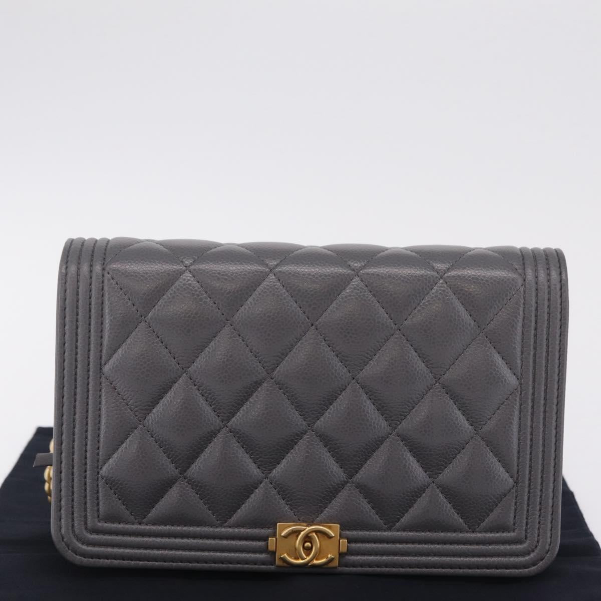 CHANEL Boy Chanel Matelasse Chain Shoulder Wallet Caviar Skin CC Auth ep16675SAM