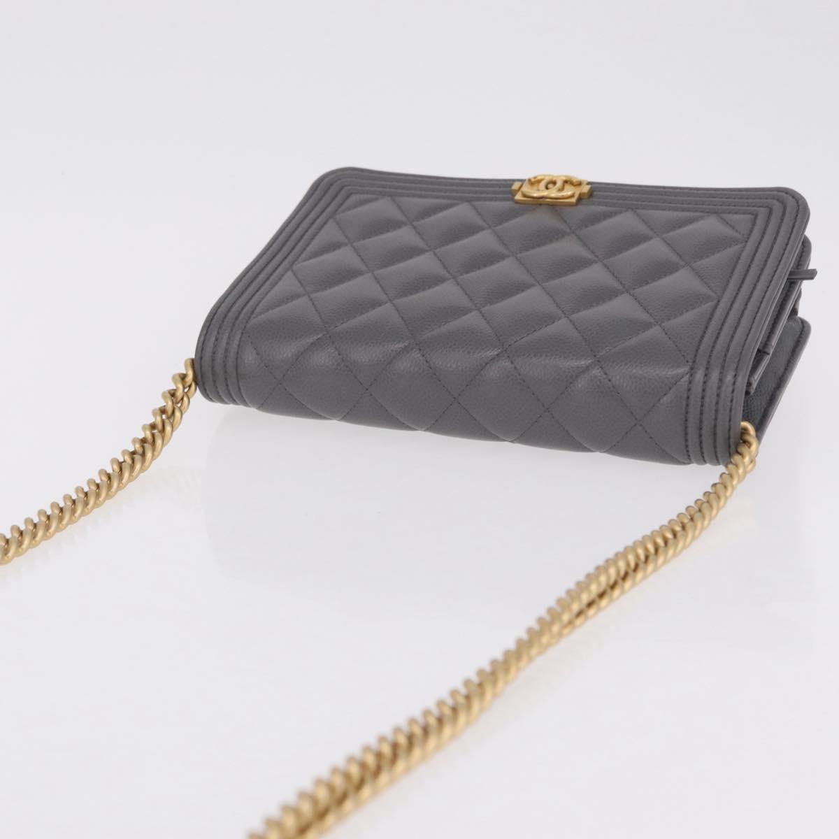 CHANEL Boy Chanel Matelasse Chain Shoulder Wallet Caviar Skin CC Auth ep16675SAM