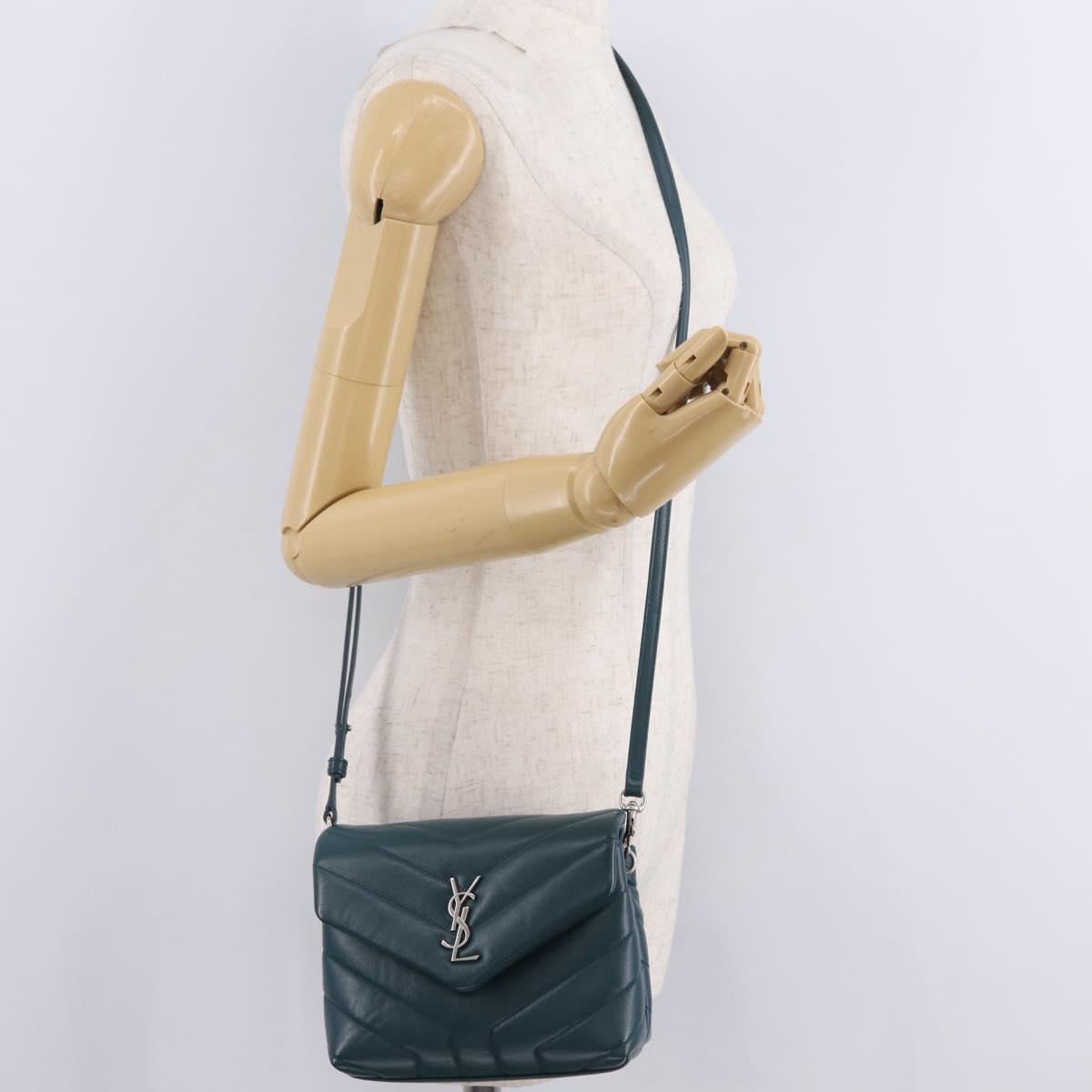 Saint Laurent Lulu Shoulder Bag Leather Green Silver 467072 Auth ep16676M