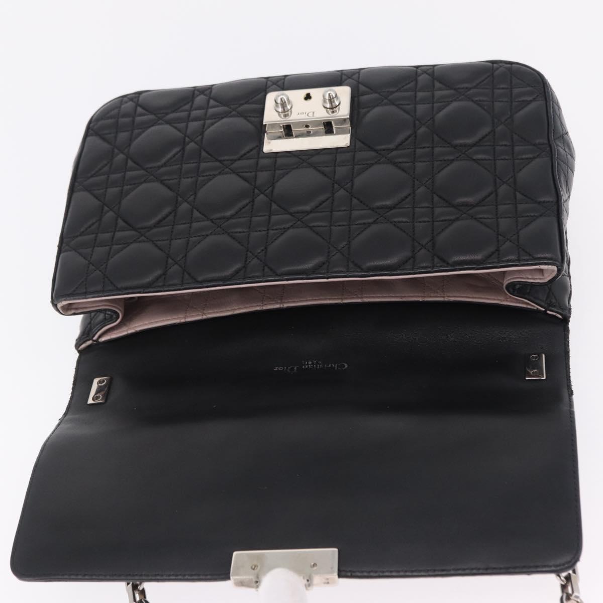 Christian Dior Canage Chain Shoulder Bag Leather Black Silver Auth ep16680M