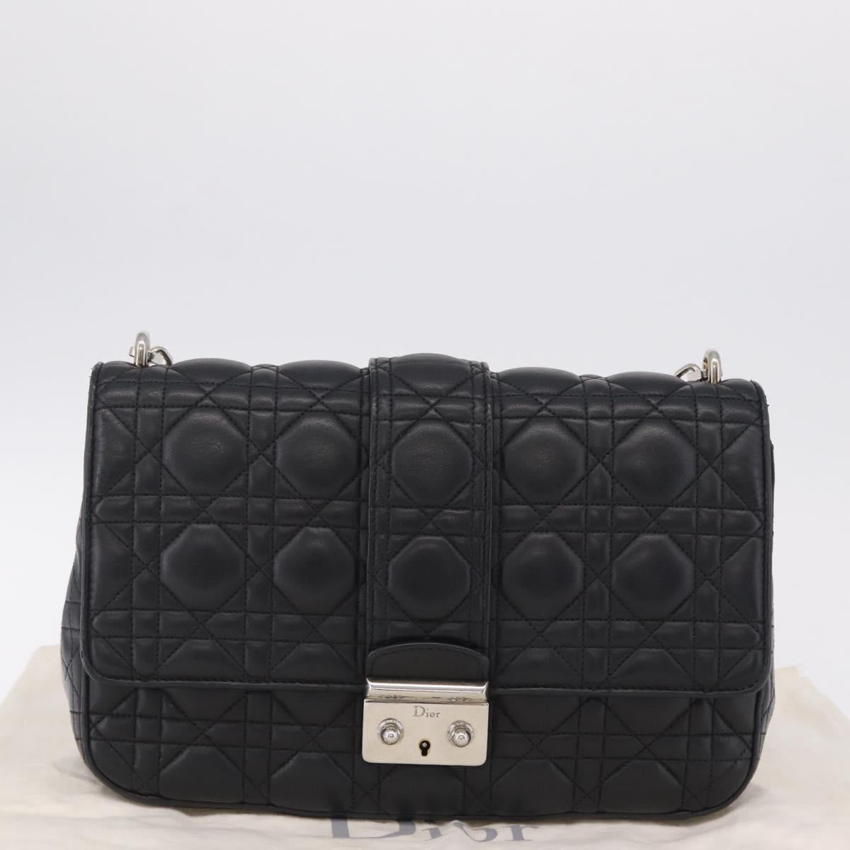 Christian Dior Canage Chain Shoulder Bag Leather Black Silver Auth ep16680M