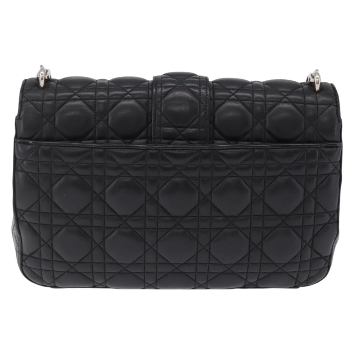 Christian Dior Canage Chain Shoulder Bag Leather Black Silver Auth ep16680M