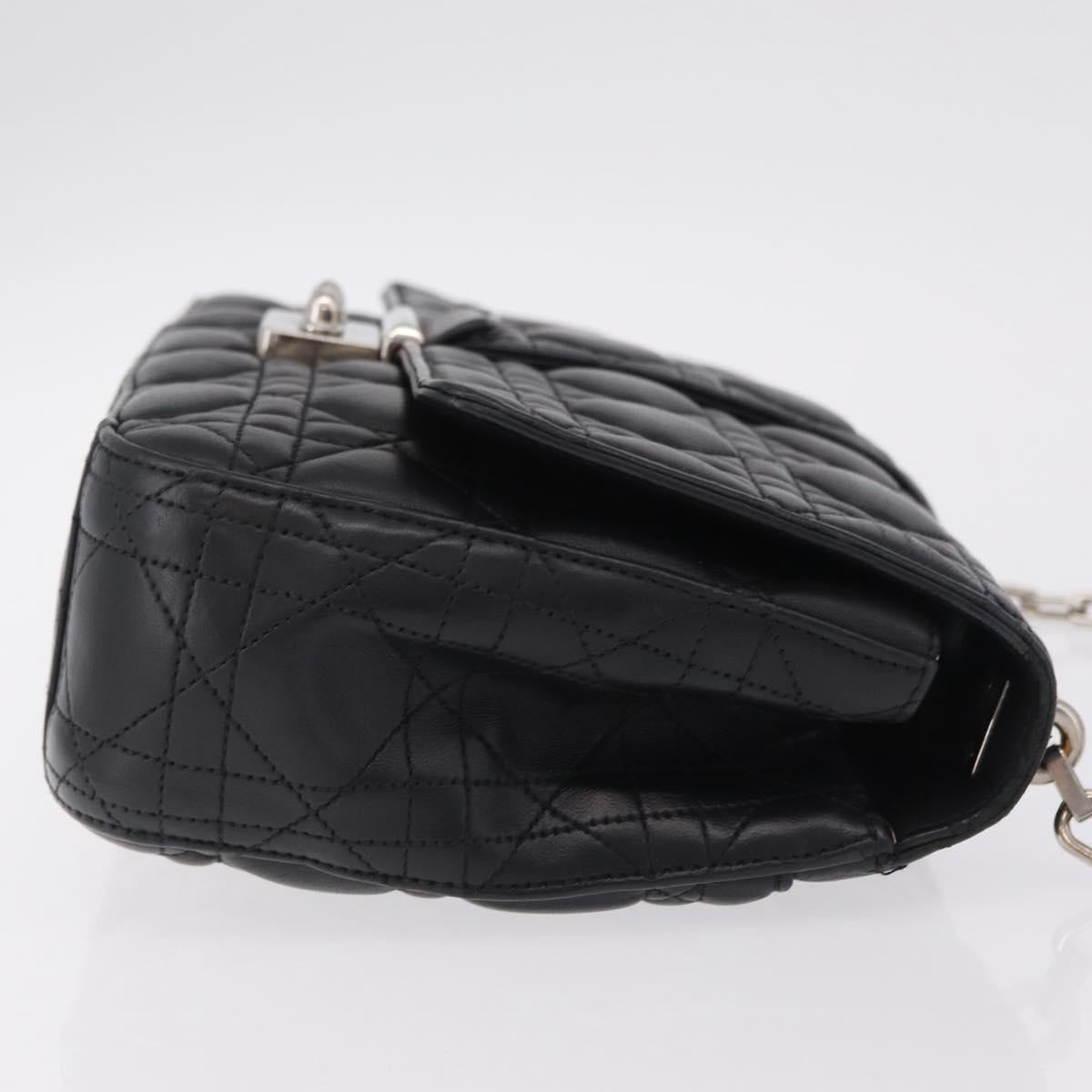 Christian Dior Canage Chain Shoulder Bag Leather Black Silver Auth ep16680M
