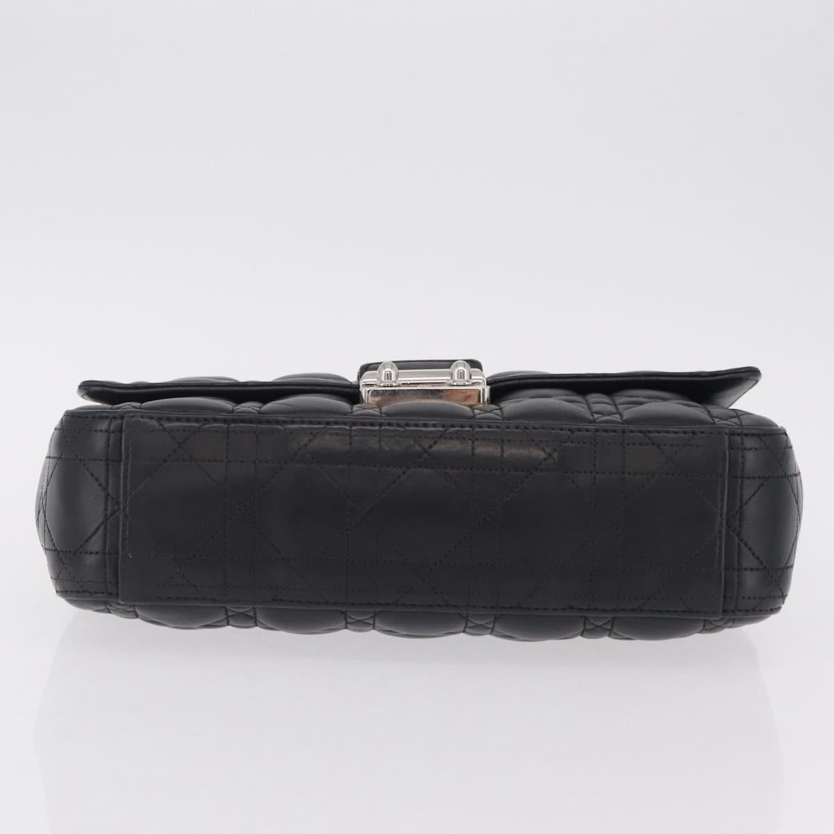 Christian Dior Canage Chain Shoulder Bag Leather Black Silver Auth ep16680M