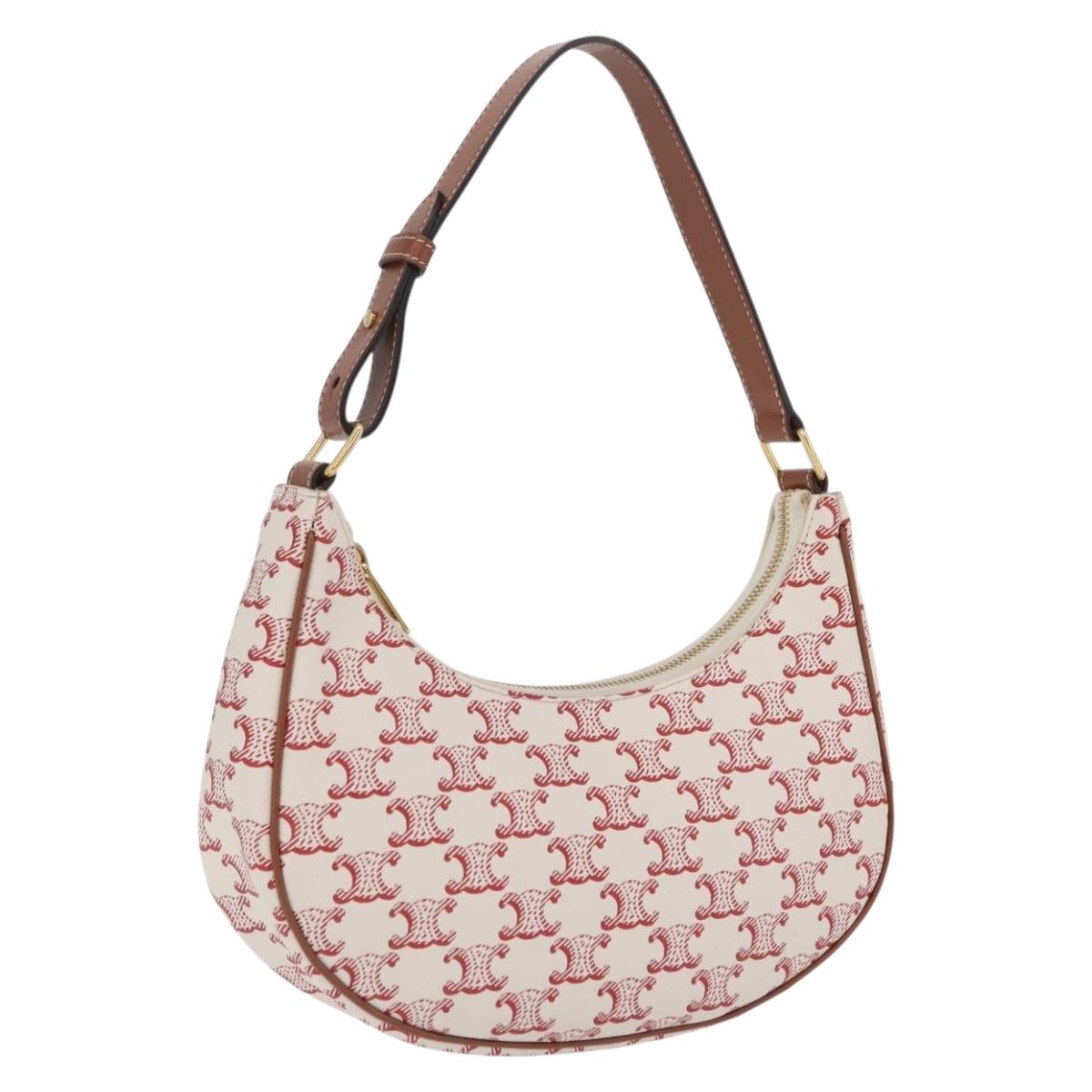 CELINE Triomphe Ava Shoulder Bag PVC Leather White Gold Tone Auth ep16681M