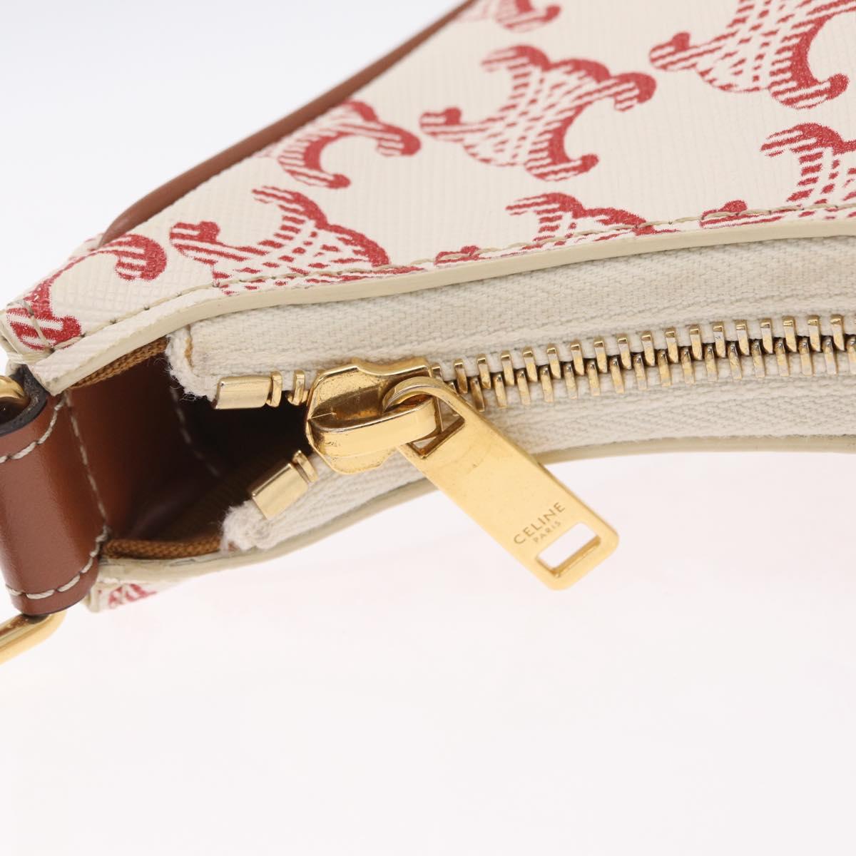 CELINE Triomphe Ava Shoulder Bag PVC Leather White Gold Tone Auth ep16681M
