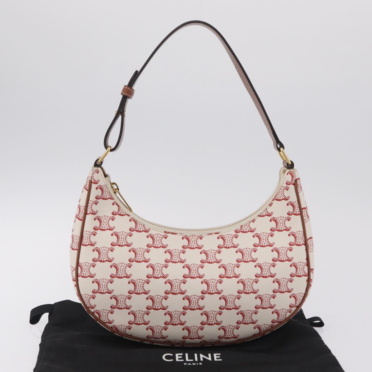 CELINE Triomphe Ava Shoulder Bag PVC Leather White Gold Tone Auth ep16681M