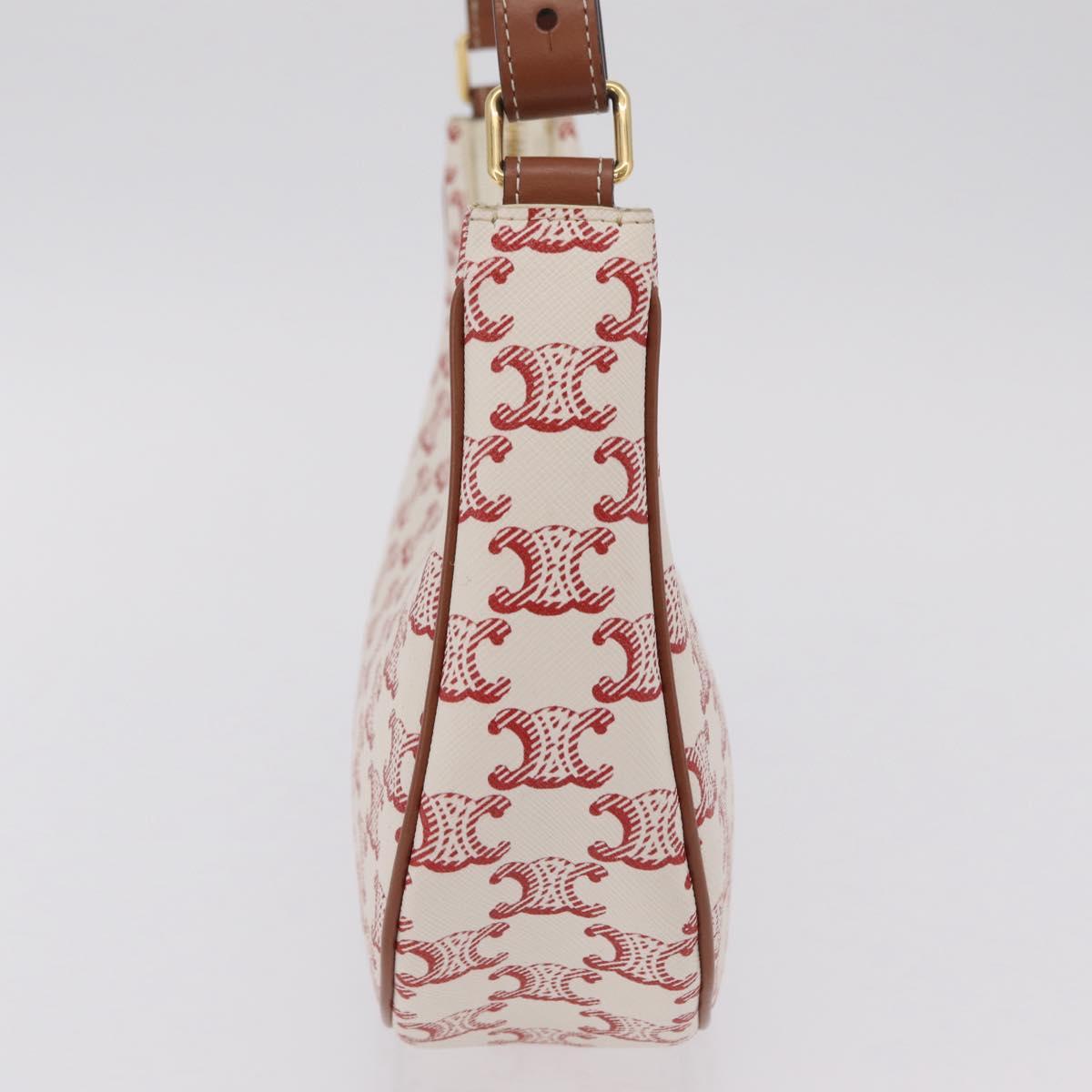 CELINE Triomphe Ava Shoulder Bag PVC Leather White Gold Tone Auth ep16681M