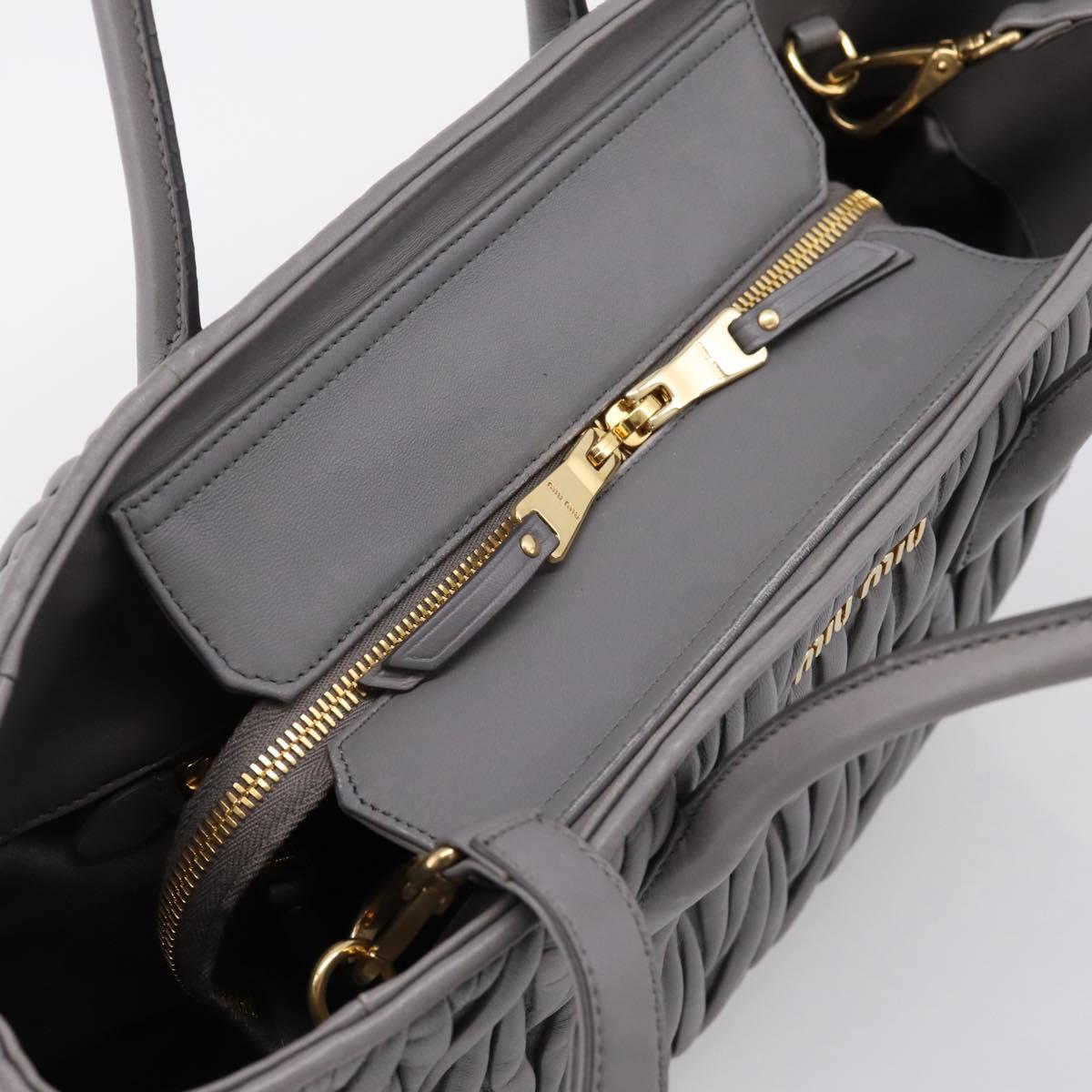 Miu Miu Matelasse Hand Bag Leather 2way Gray Gold Tone Auth ep16690V