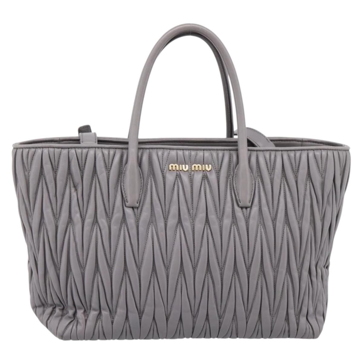 Miu Miu Matelasse Hand Bag Leather 2way Gray Gold Tone Auth ep16690V
