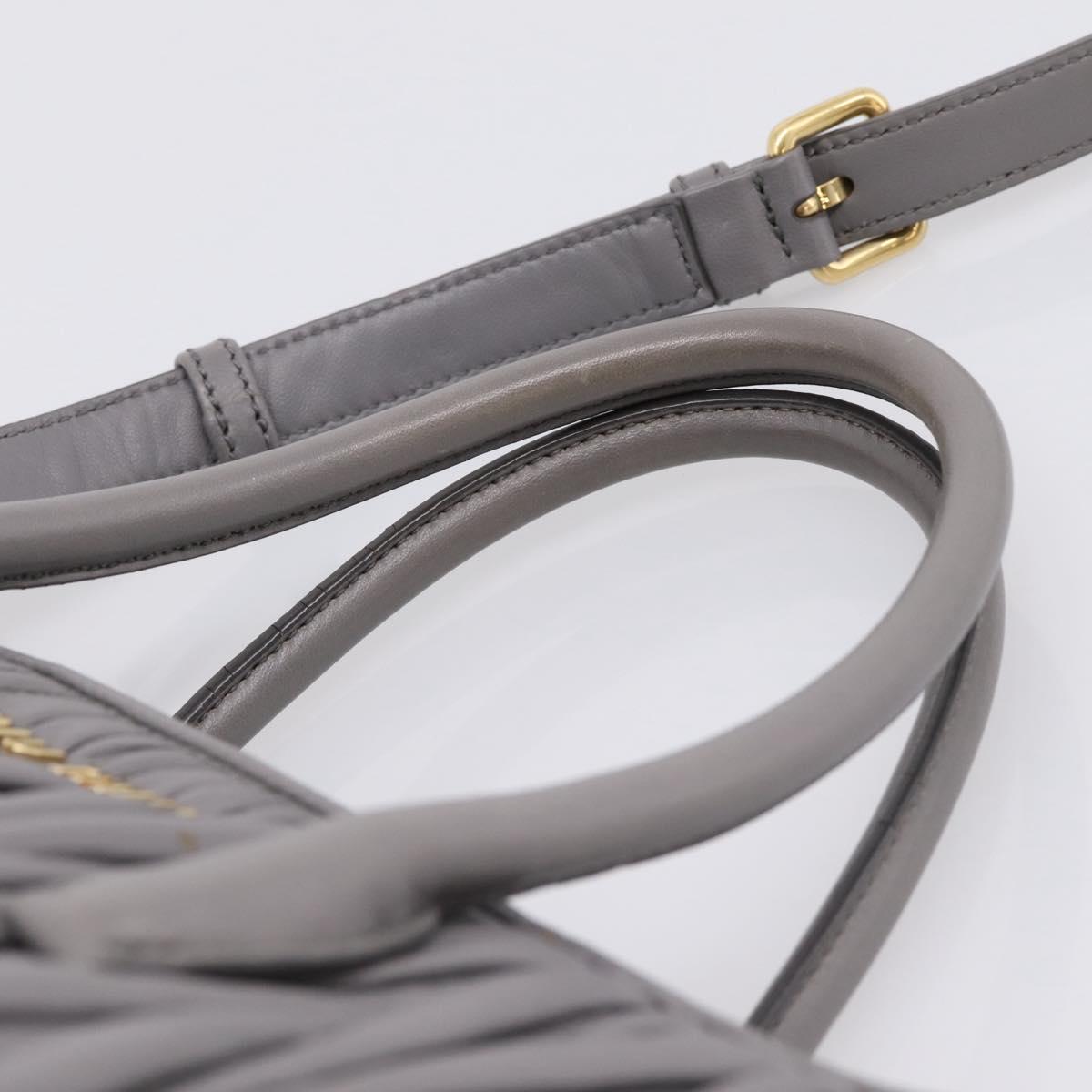 Miu Miu Matelasse Hand Bag Leather 2way Gray Gold Tone Auth ep16690V