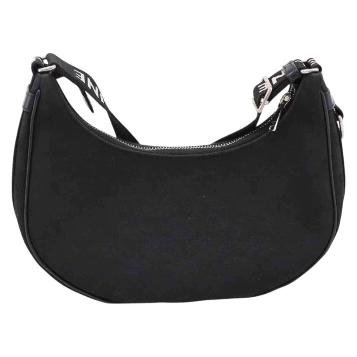 CELINE Ava Medium Shoulder Bag Canvas Black Silver Auth ep16692M