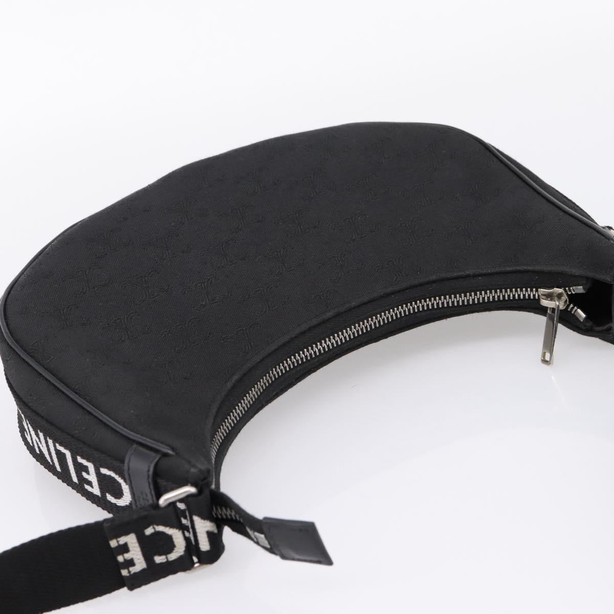 CELINE Ava Medium Shoulder Bag Canvas Black Silver Auth ep16692M