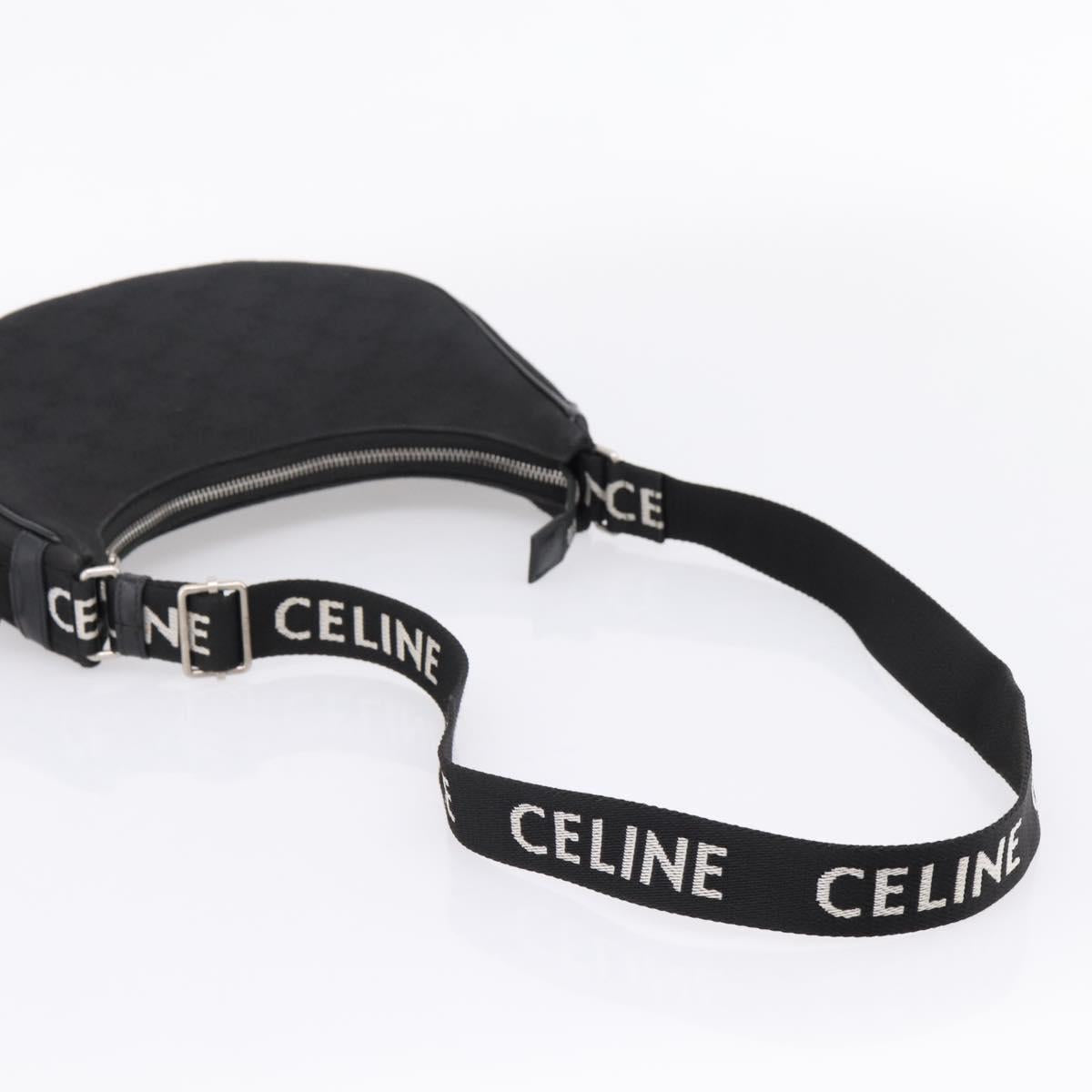 CELINE Ava Medium Shoulder Bag Canvas Black Silver Auth ep16692M