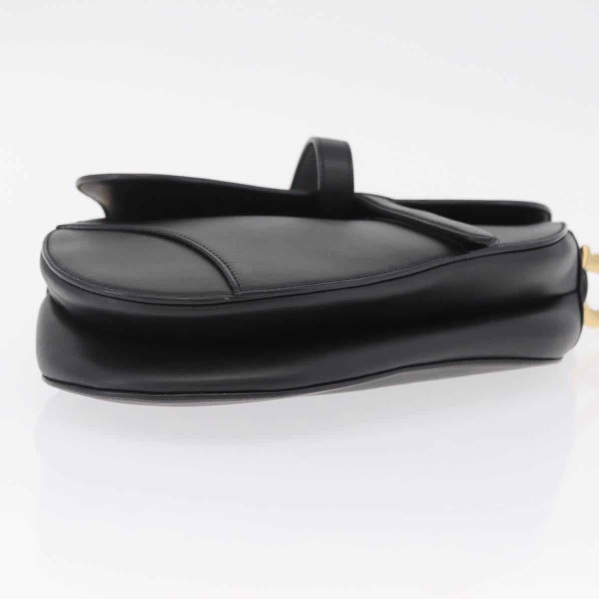 Christian Dior Saddle Shoulder Bag Leather Black Gold Tone Auth ep16697M