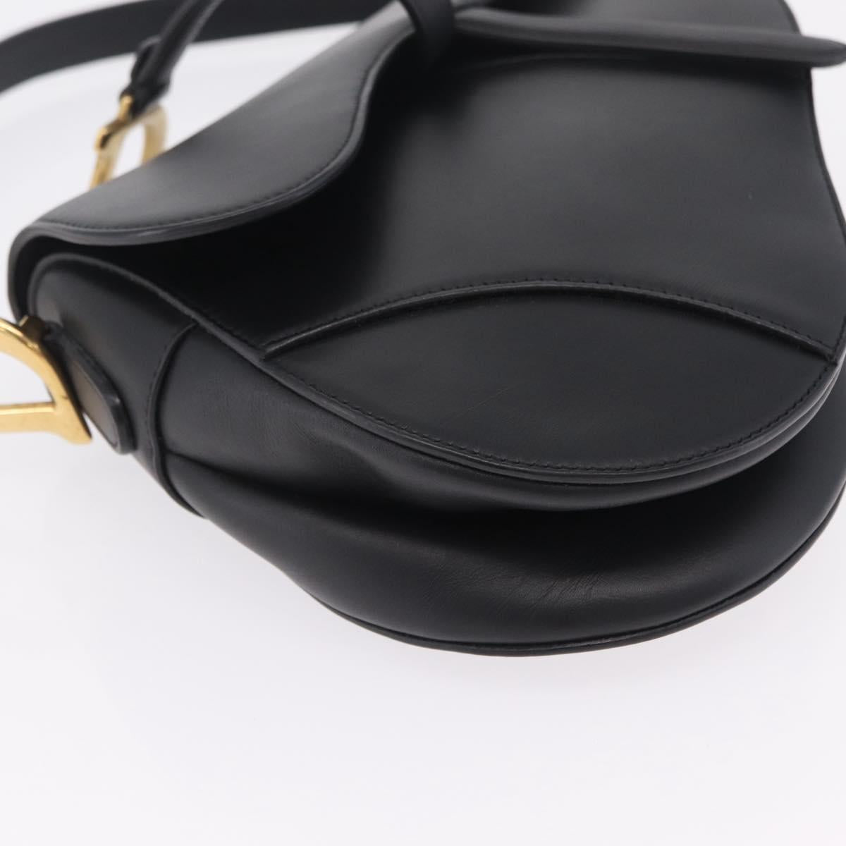 Christian Dior Saddle Shoulder Bag Leather Black Gold Tone Auth ep16697M