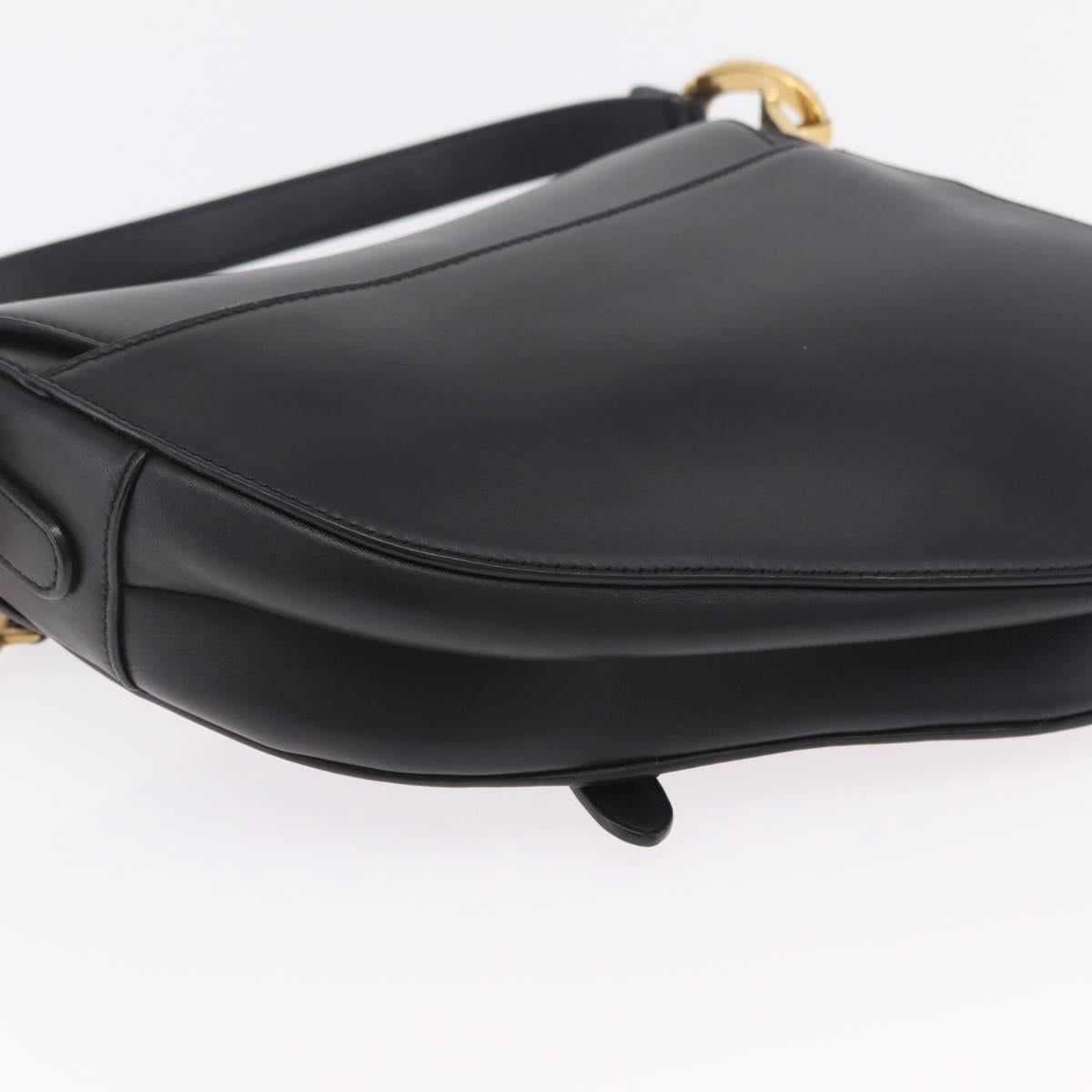 Christian Dior Saddle Shoulder Bag Leather Black Gold Tone Auth ep16697M
