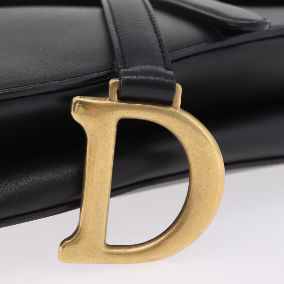 Christian Dior Saddle Shoulder Bag Leather Black Gold Tone Auth ep16697M