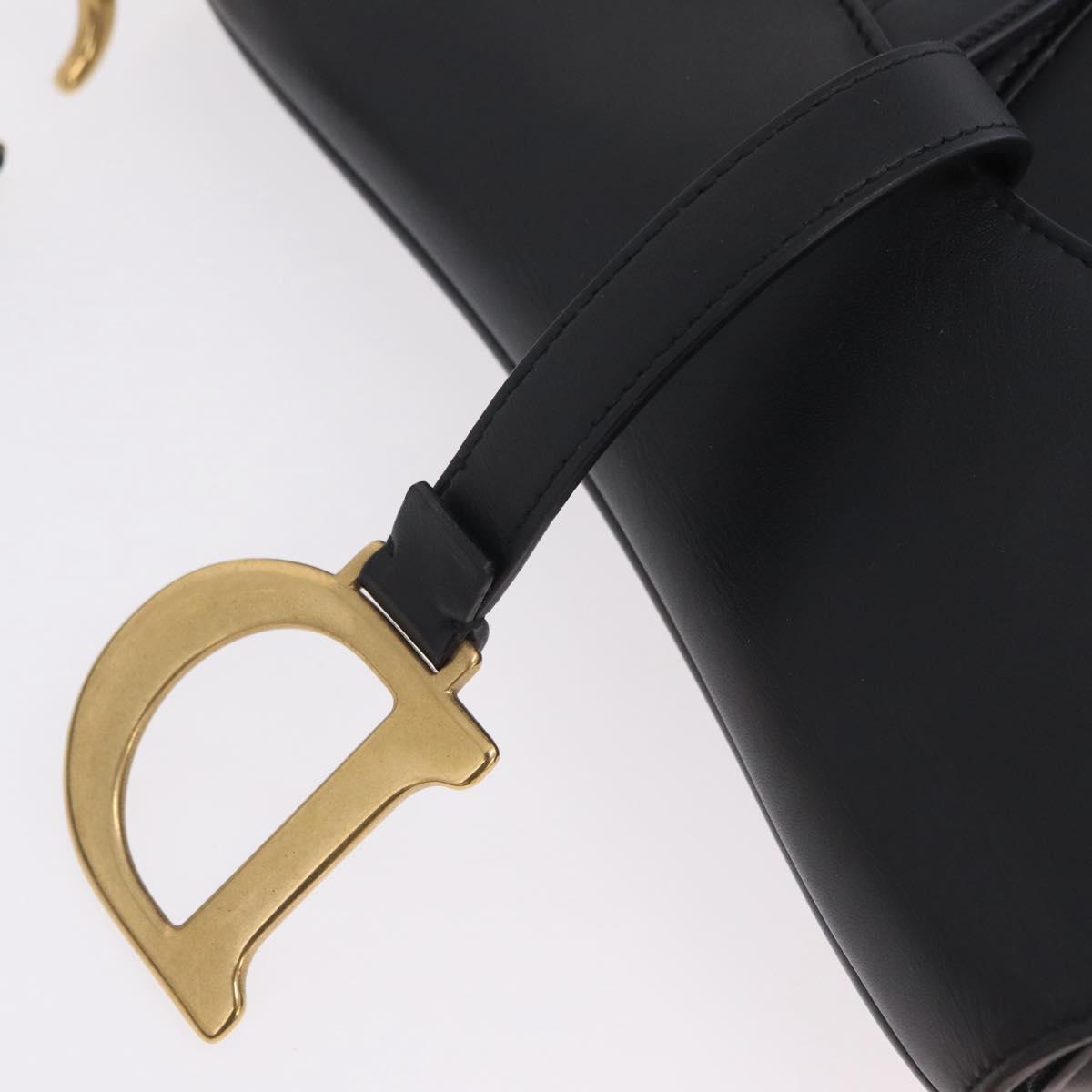 Christian Dior Saddle Shoulder Bag Leather Black Gold Tone Auth ep16697M