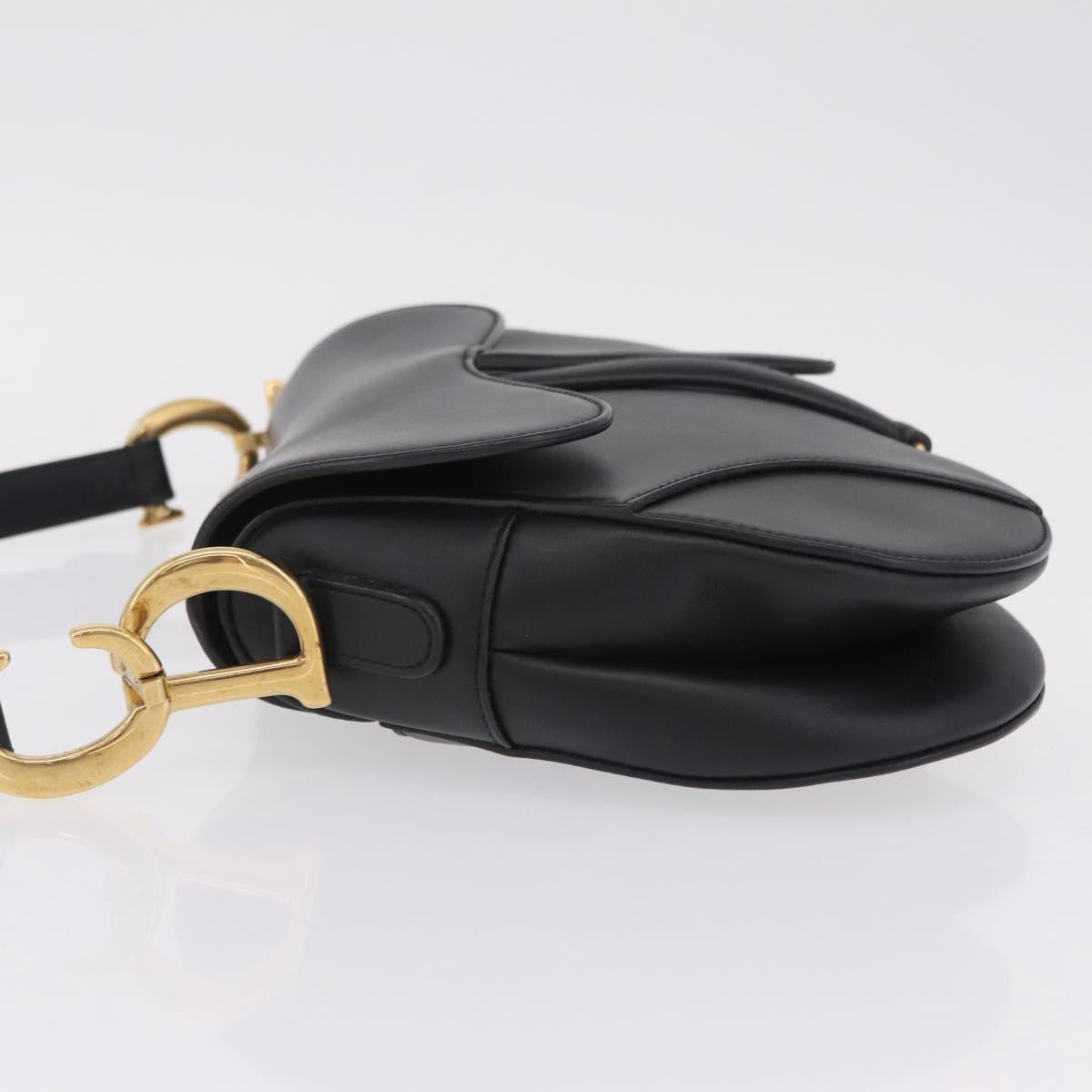 Christian Dior Saddle Shoulder Bag Leather Black Gold Tone Auth ep16697M