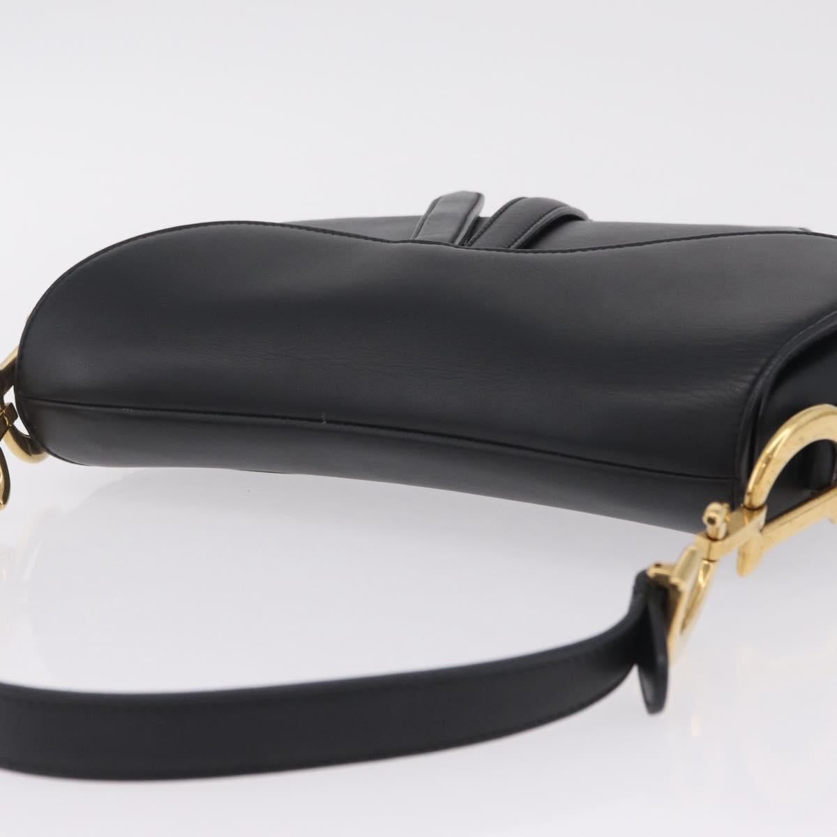 Christian Dior Saddle Shoulder Bag Leather Black Gold Tone Auth ep16697M