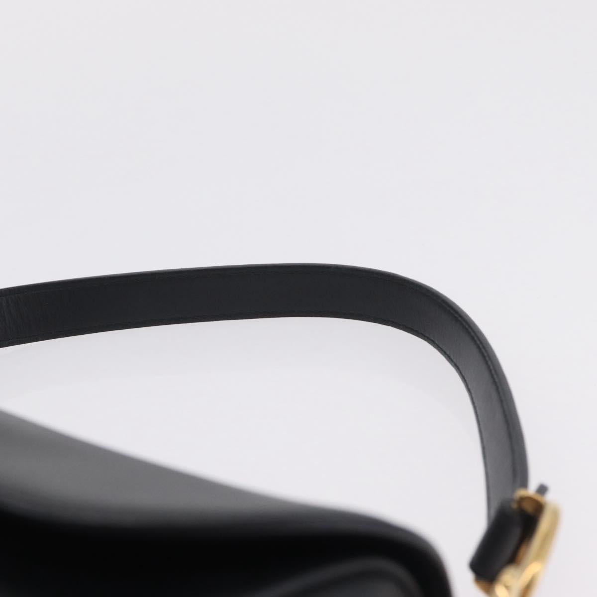 Christian Dior Saddle Shoulder Bag Leather Black Gold Tone Auth ep16697M