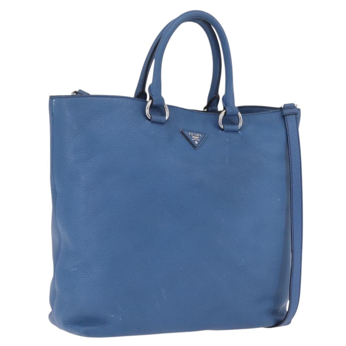PRADA Tote Bag Leather 2way Blue Silver Auth ep16699V