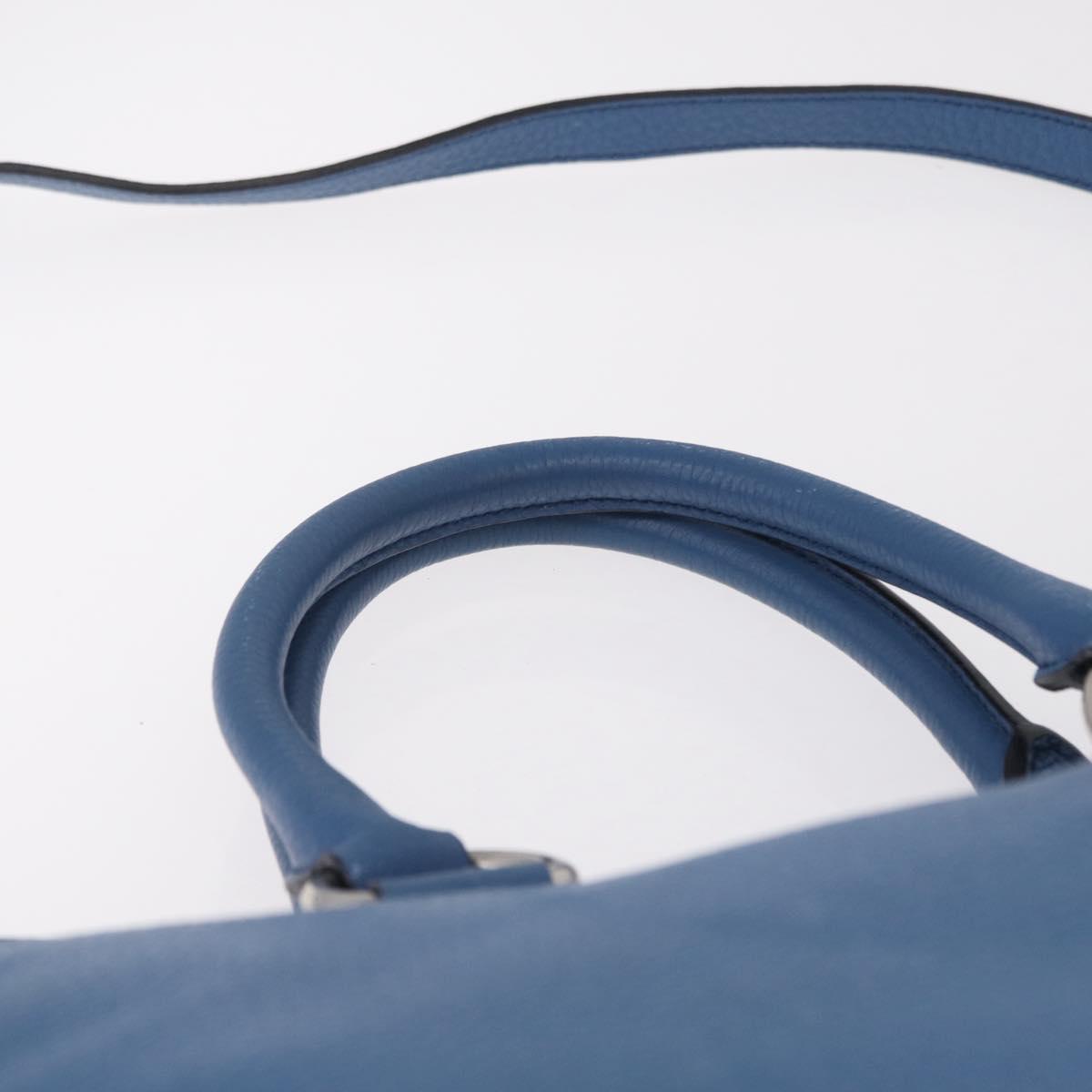 PRADA Tote Bag Leather 2way Blue Silver Auth ep16699V