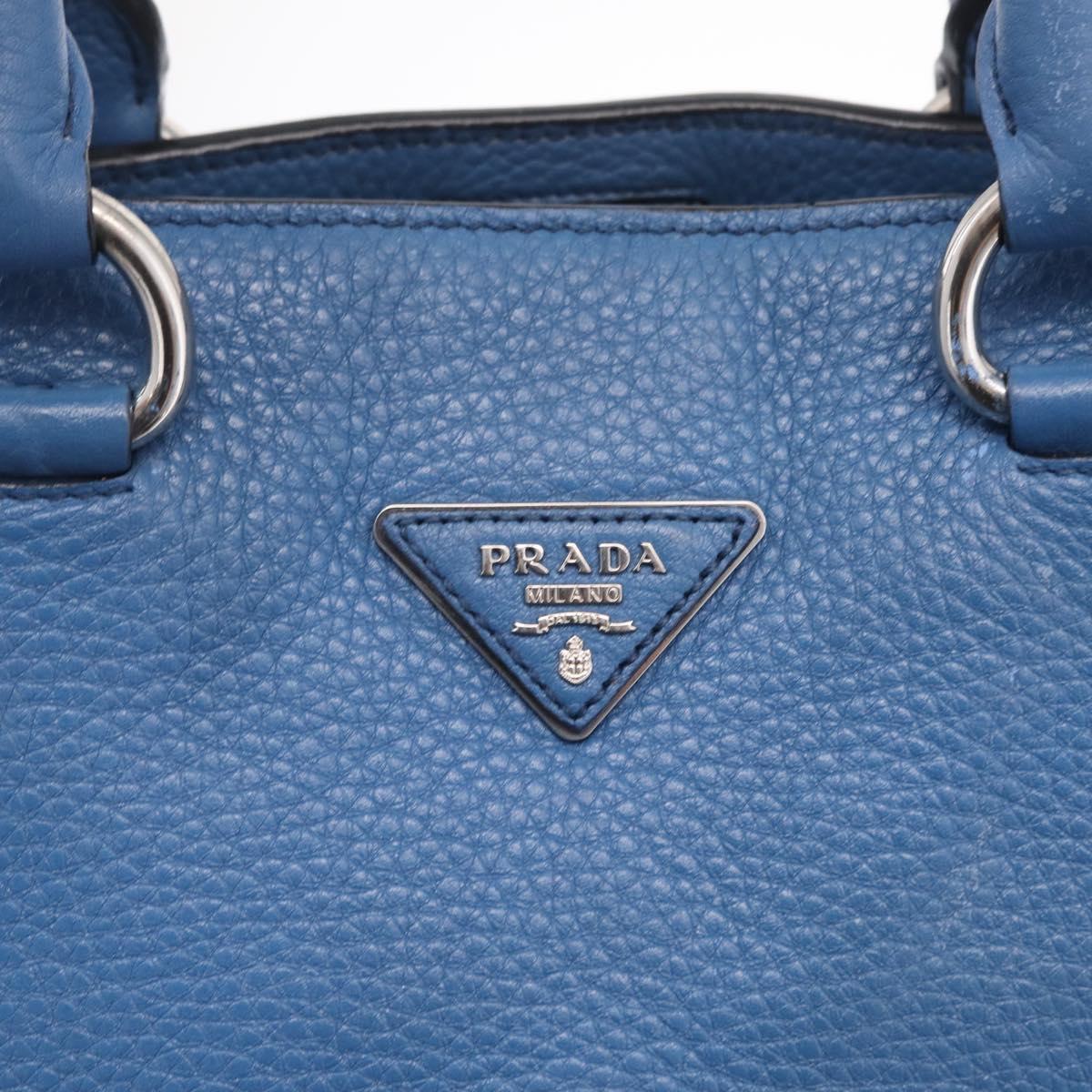 PRADA Tote Bag Leather 2way Blue Silver Auth ep16699V