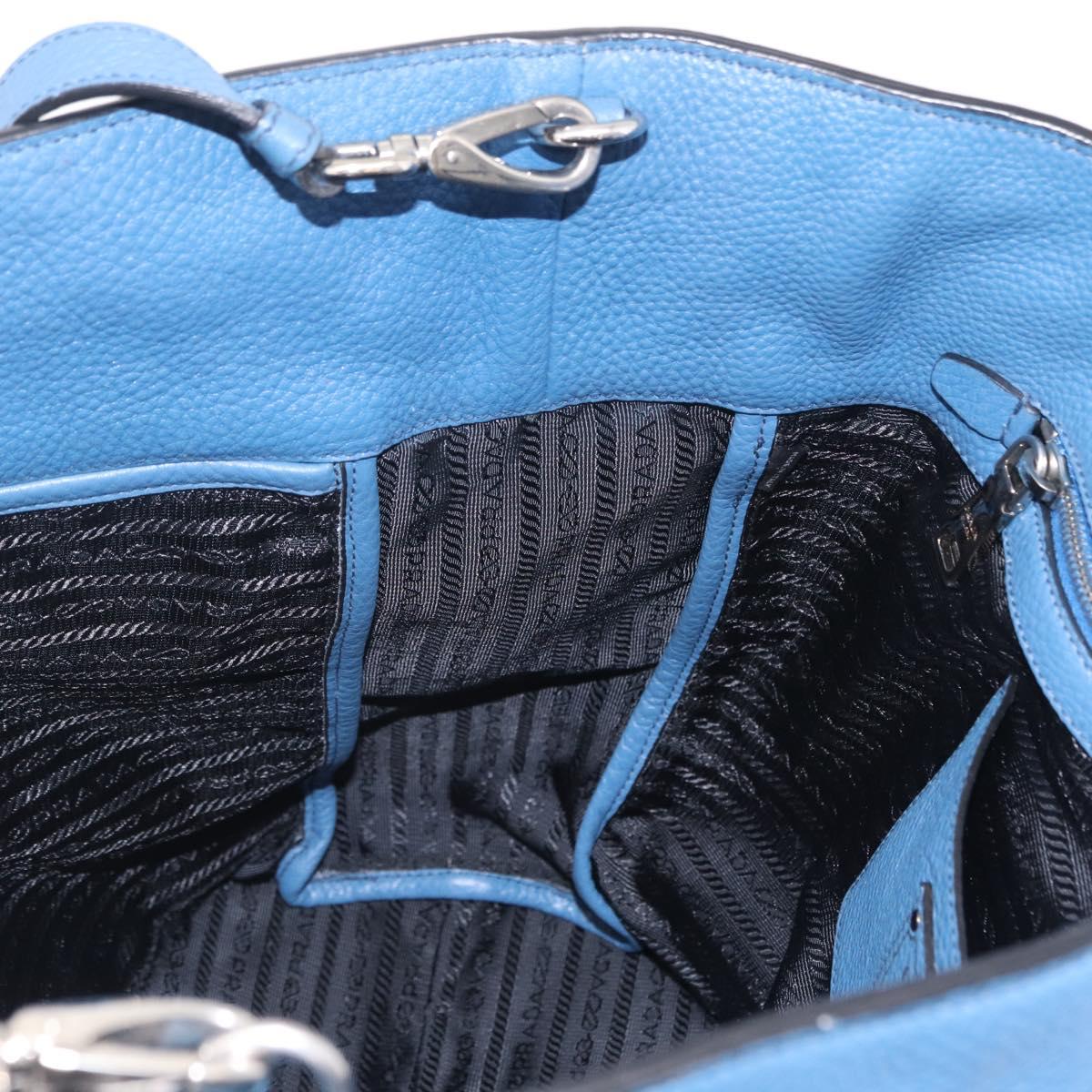 PRADA Tote Bag Leather 2way Blue Silver Auth ep16699V