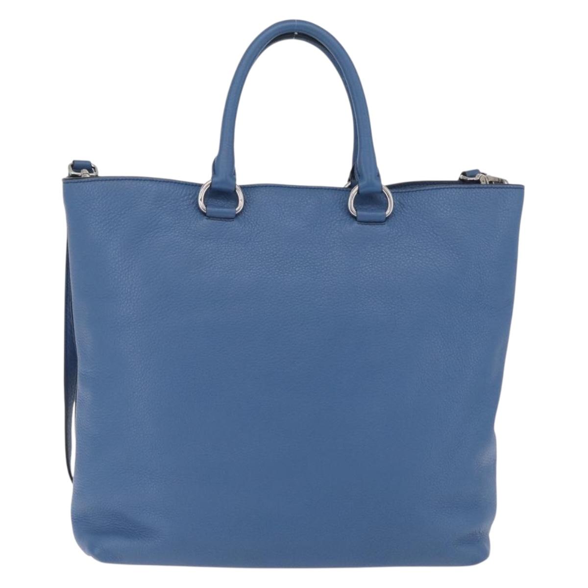 PRADA Tote Bag Leather 2way Blue Silver Auth ep16699V