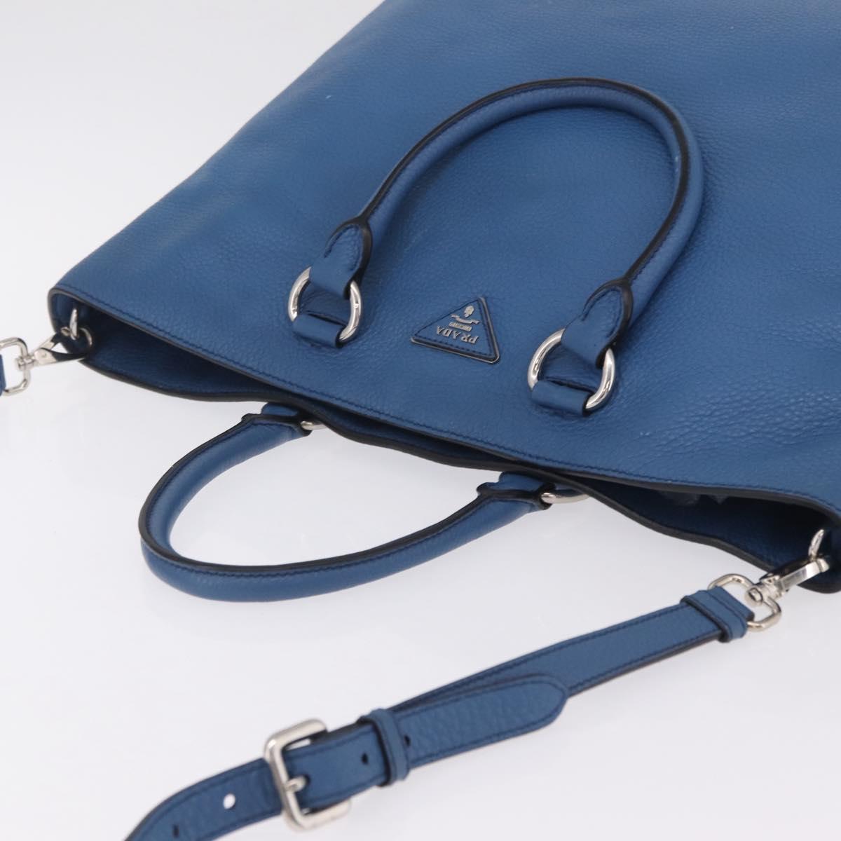 PRADA Tote Bag Leather 2way Blue Silver Auth ep16699V