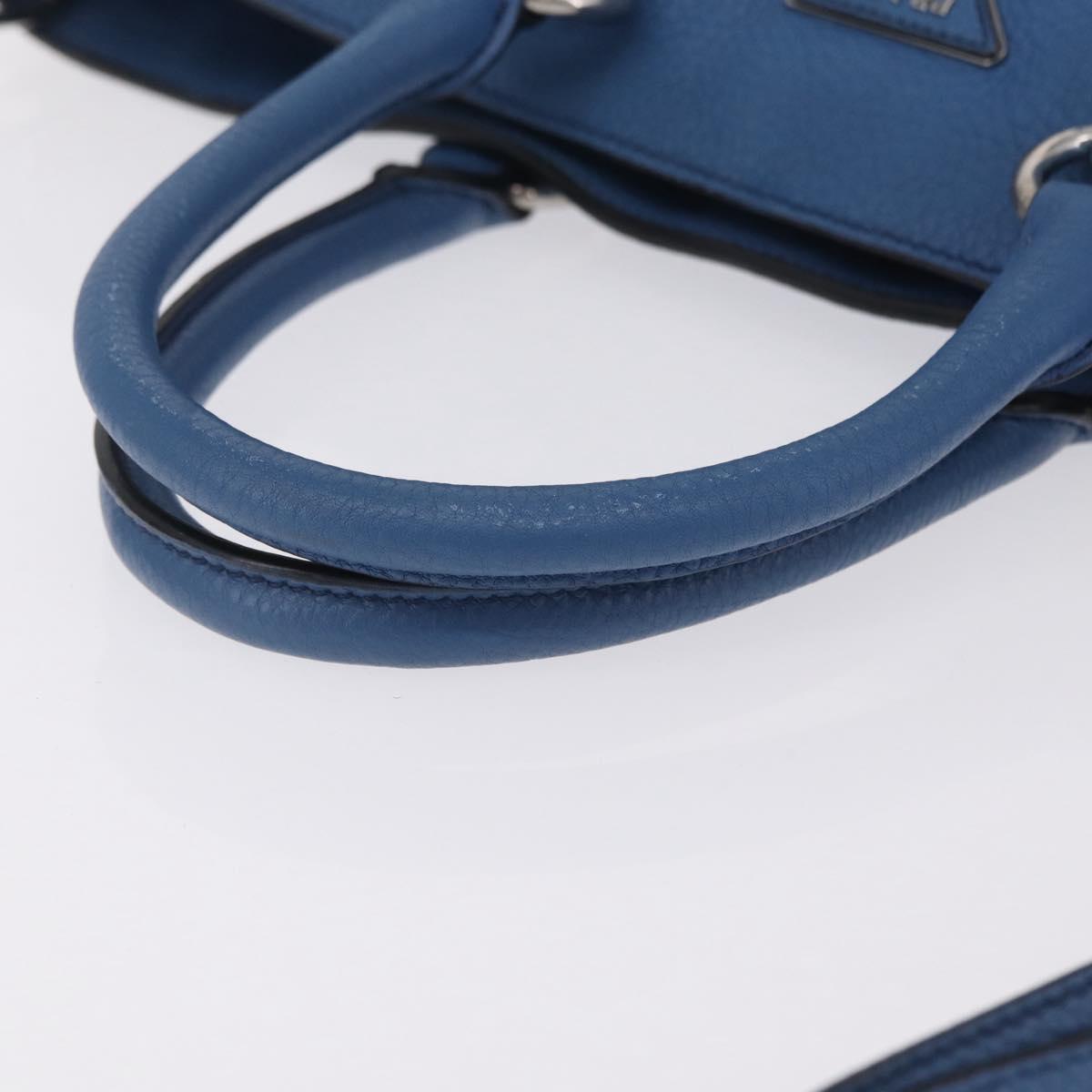 PRADA Tote Bag Leather 2way Blue Silver Auth ep16699V
