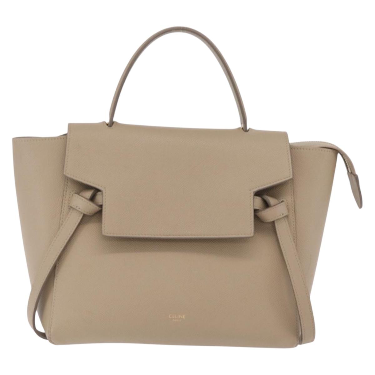 CELINE Belt Bag Hand Bag Leather 2way Beige Gold Tone Auth ep16703V